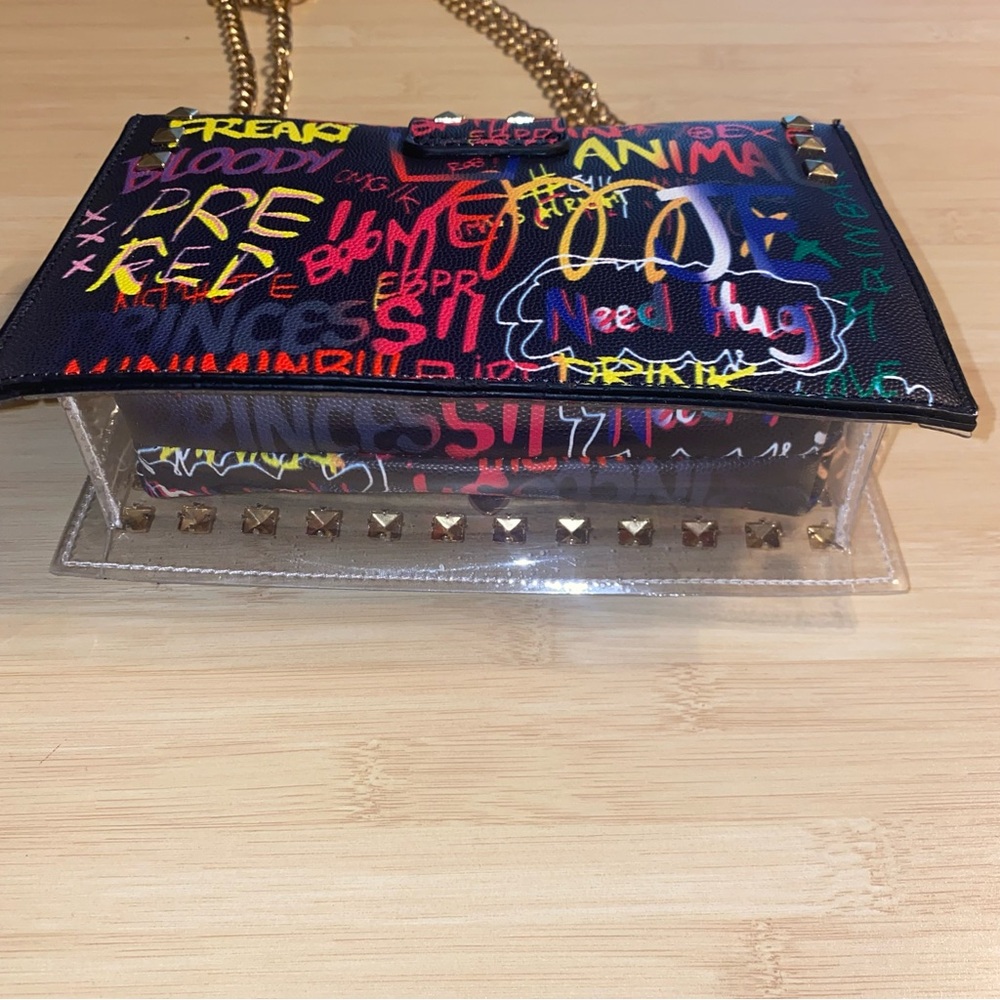 Jelly Grafitti Quilted Twist Lock Purse Bag Studded Multicolor Crossbody Chain - Picture 6 of 15